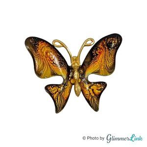 Vintage Emmons Butterfly Figural Enamel Swirls Gold Tone Brooch